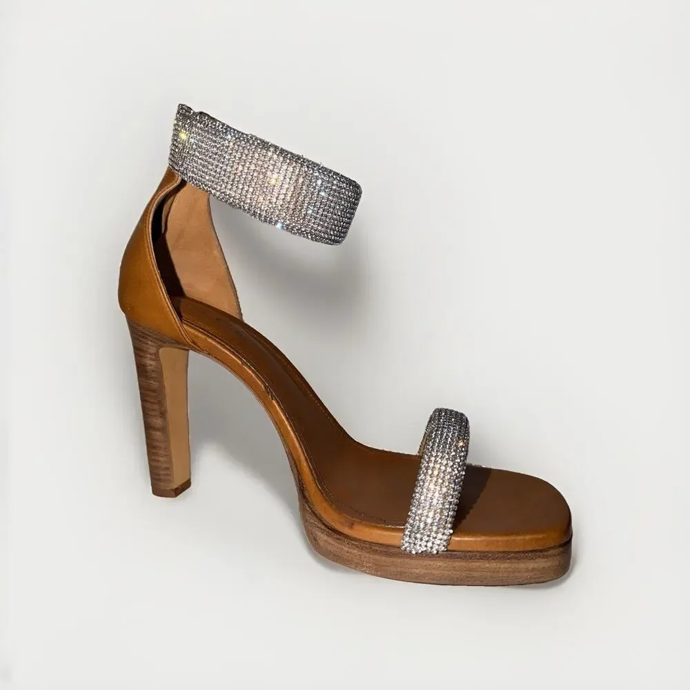 Rick Owens Hydra Sandal Honey Brown Diamond Crystal Platform Heel 41 US 10 1/2